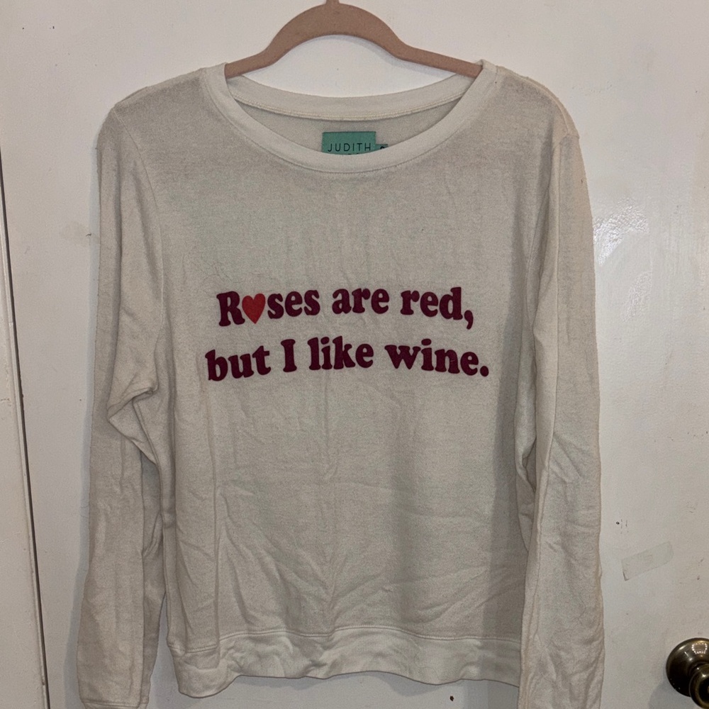 Judith March White Sweatshirt with Red Text